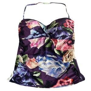 LA BLANCA Bloom Twist Top Swimsuit Tankini Bandeau Strapless Size 12 Plum